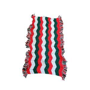 Christmas Themed Crochet Chevron Pattern Afghan With Fringe Edges